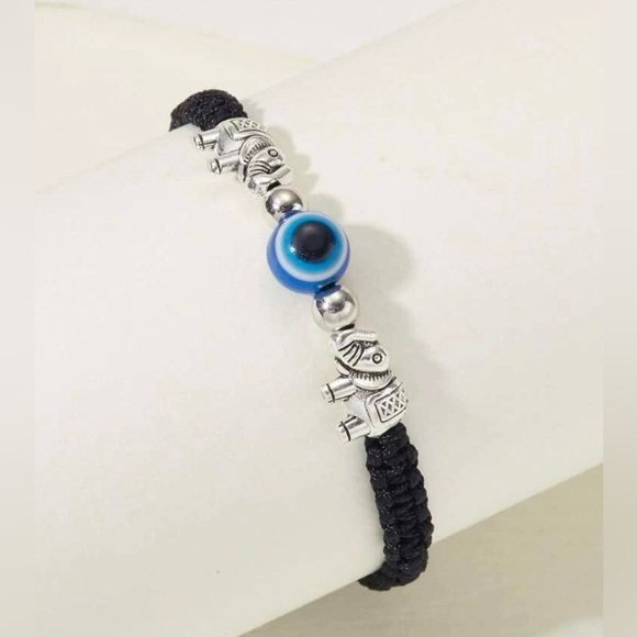 🐘🧿 Evil Eye & Elephant Braided Adjustable Bracelet NWT - Picture 1 of 5